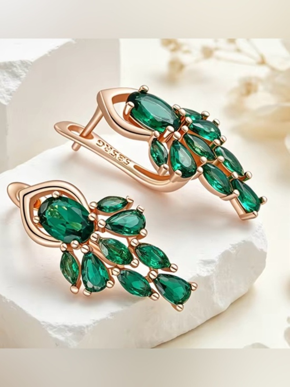 New Rose Gold and Emerald Earrings